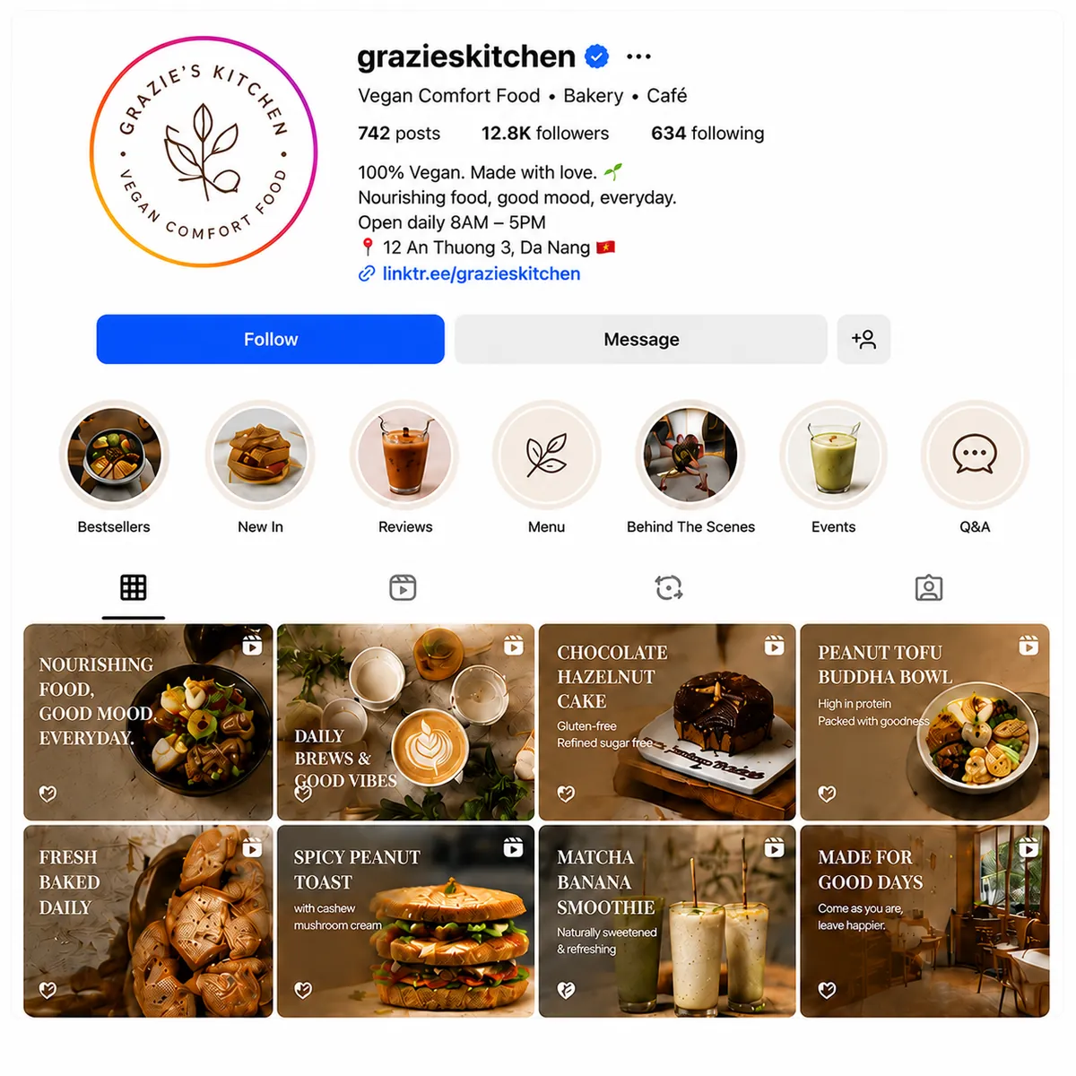 Grazie's Kitchen social redesign — depois