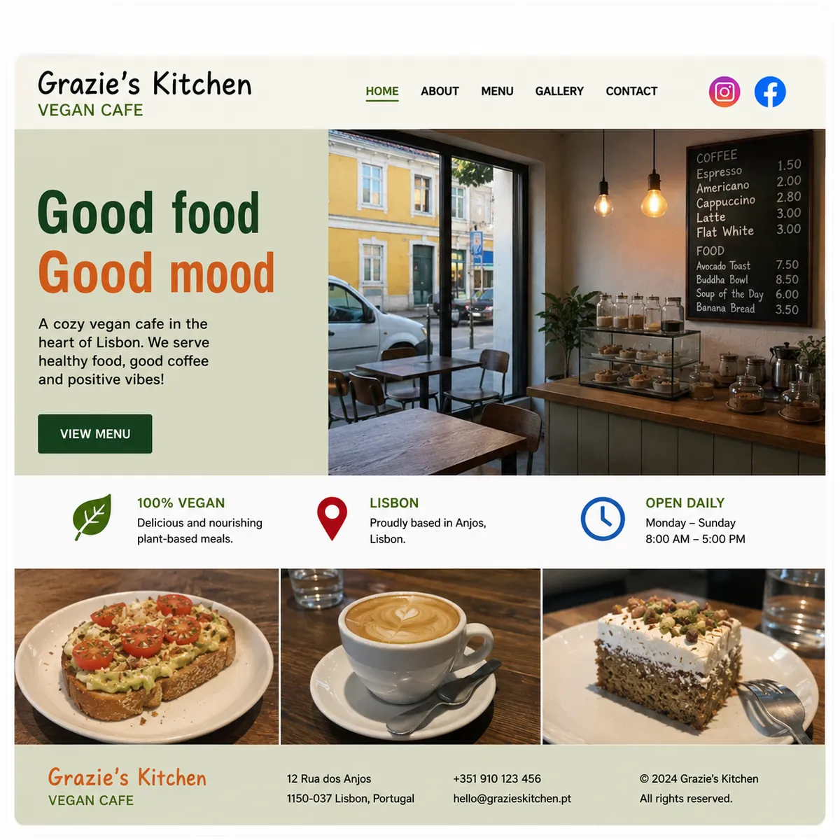 Grazie's Kitchen AI booking redesign — antes