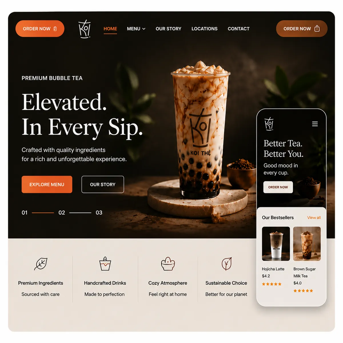 KOI Thế bubble tea redesign — depois