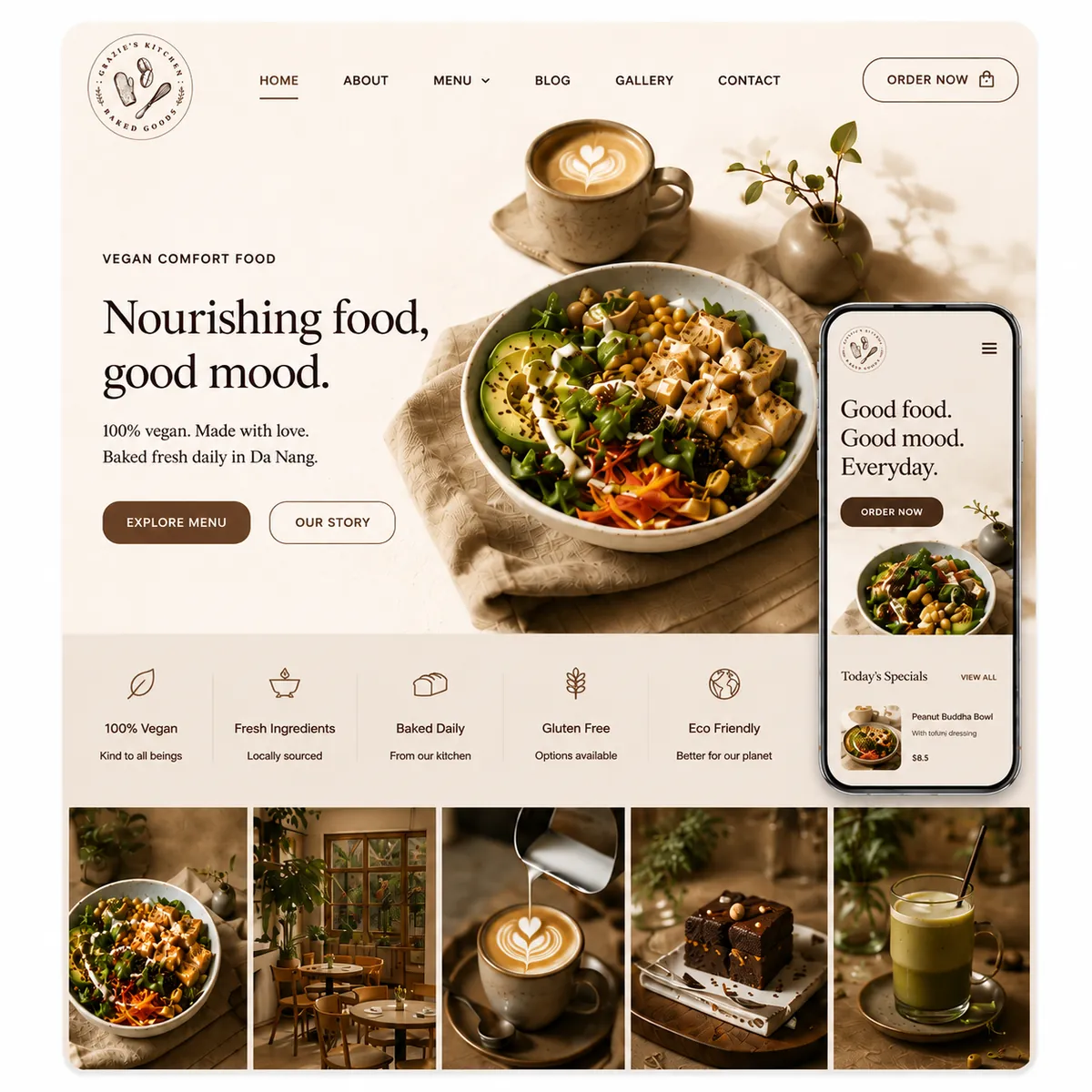 Grazie's Kitchen website redesign — depois