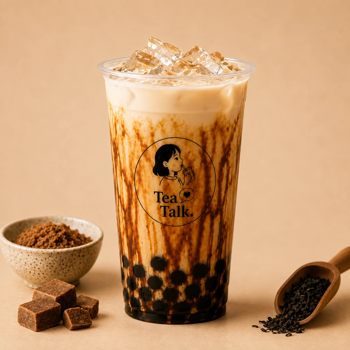 Brown Sugar Milk Tea da Tea Talk, com tapioca e açúcar mascavado