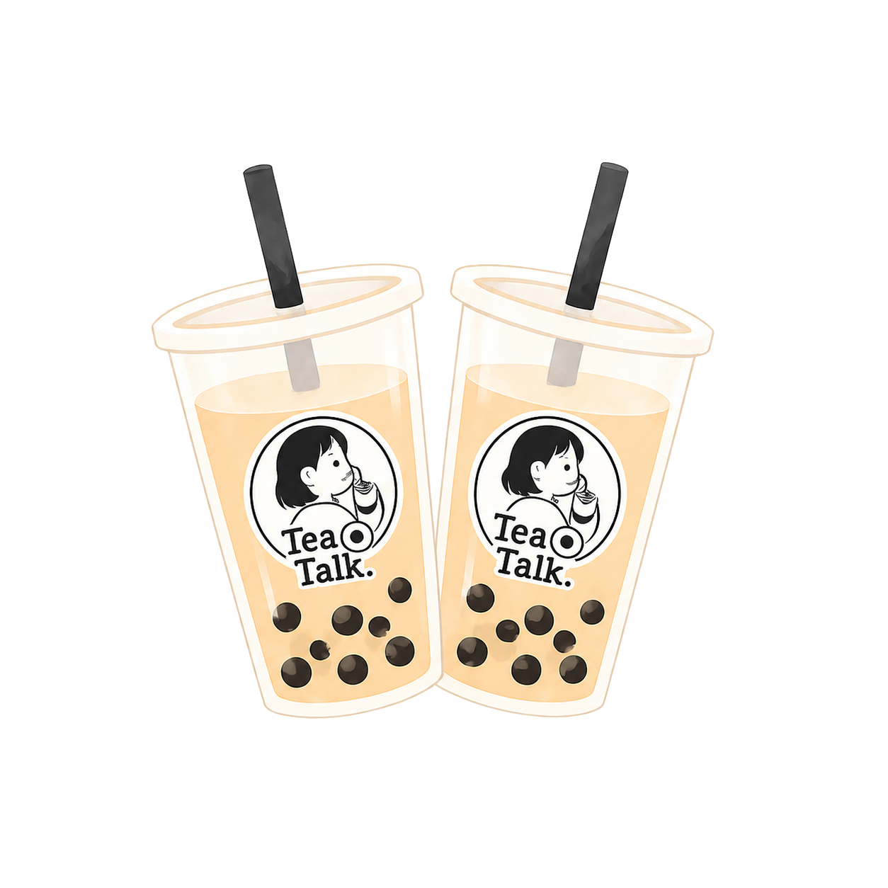 Duas bebidas bubble tea da Tea Talk em copo, em pose de brinde